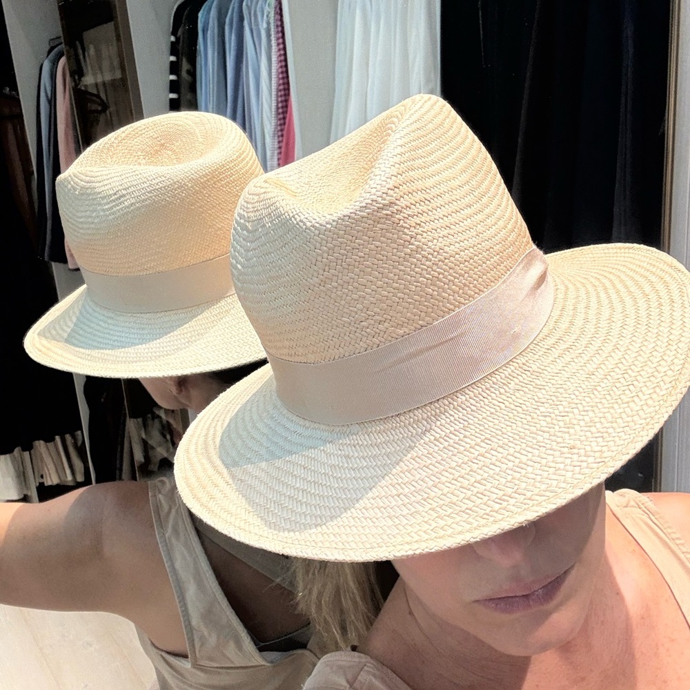 rag & bone Natural Straw Fedora with Pale Beige Band